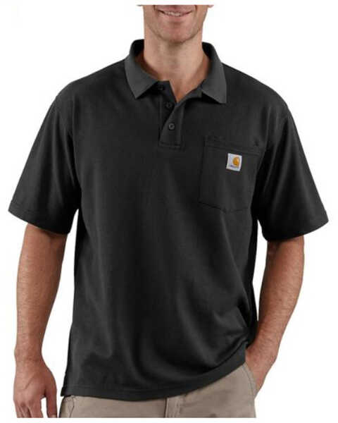 Image #1 - Carhartt Men's Loose Fit Midweight Short Sleeve Button-Down Polo Shirt , Black, hi-res