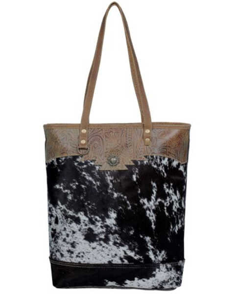 Myra Bag Women's Sooty Specks Canvas & Hair-On Tote Bag, Black, hi-res