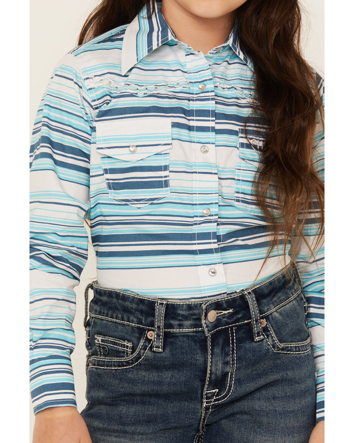 Image #2 - Cowgirl Hardware Girls' Beach Serape Striped Long Sleeve Snap Western Shirt, , hi-res