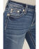 Image #4 - Miss Me Women's Medium Wash Mid Rise Fleur de Lis Pocket 32" Bootcut Stretch Denim Jeans, Medium Wash, hi-res
