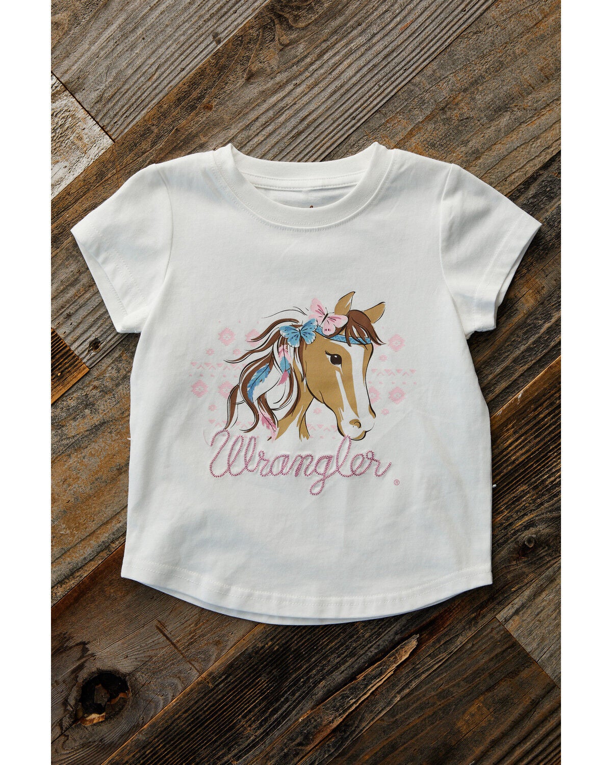 Wrangler Toddler Girl's Horse Short Sleeve Graphic Tee, White, hi-res