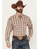 Image #1 - George Strait by Wrangler Men's Plaid Print Long Sleeve Button-Down Stretch Western Shirt, Brown, hi-res