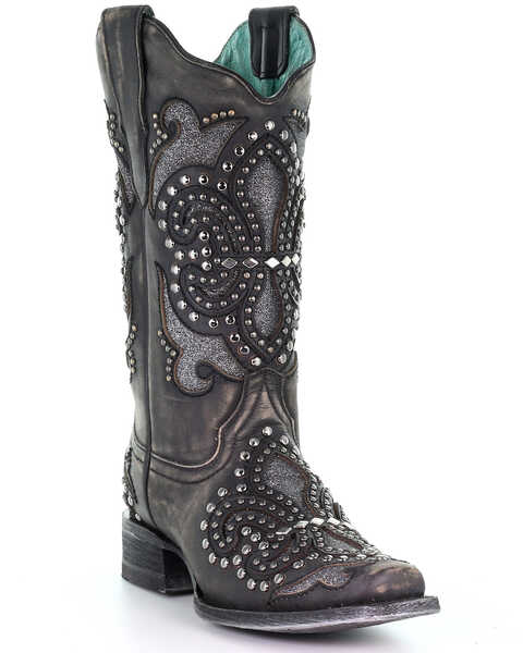 Image #1 - Corral Women's Inlay Western Boots - Square Toe, Black, hi-res