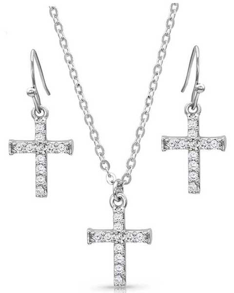 Montana Silversmiths Women's Unwavering Cross Jewelry Set, Silver, hi-res