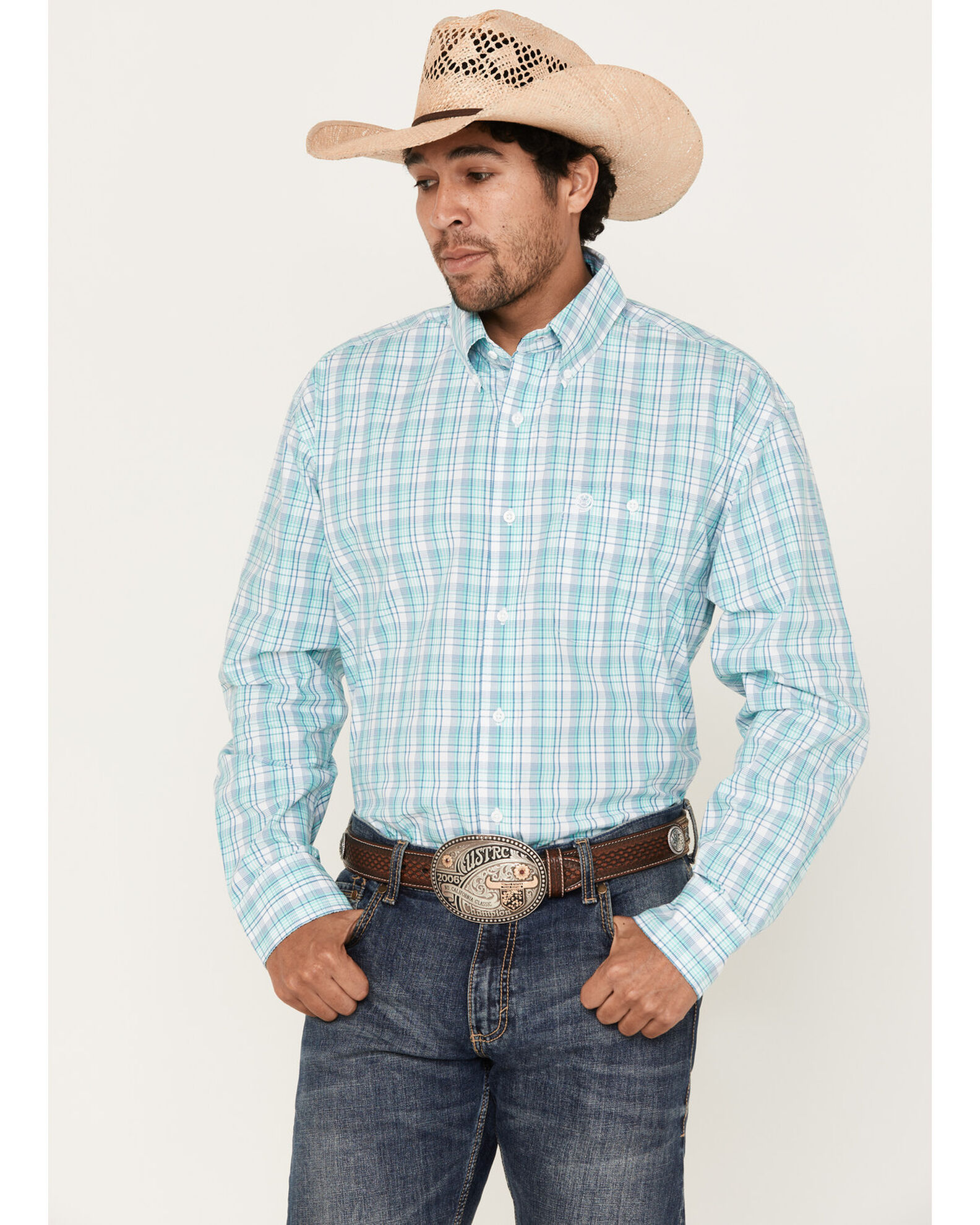 George Strait by Wrangler Men s Plaid Print Button Down Western