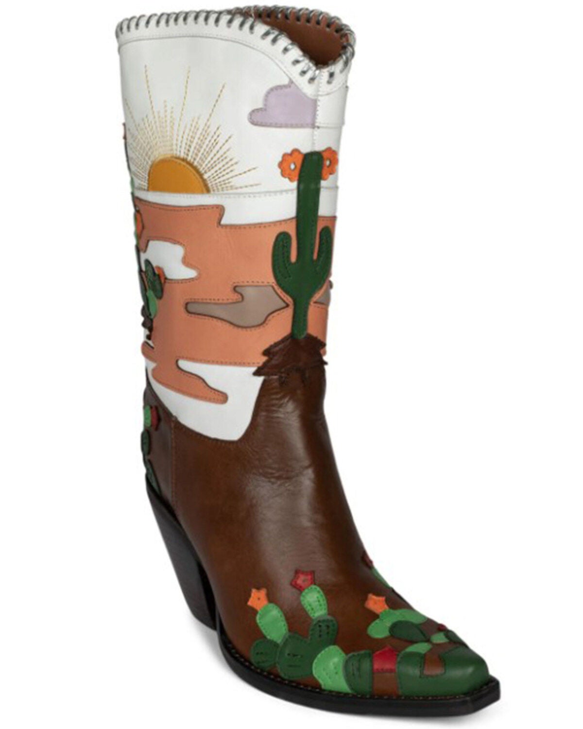 Jeffrey Campbell Women's Desierto Desertscape Inlay Western Boot - Snip Toe, Brown, hi-res