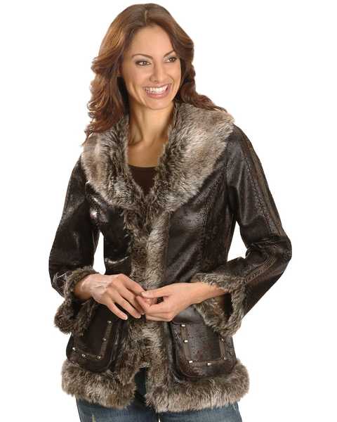 Scully Women's Faux Fur Shearling Jacket, Dark Brown, hi-res