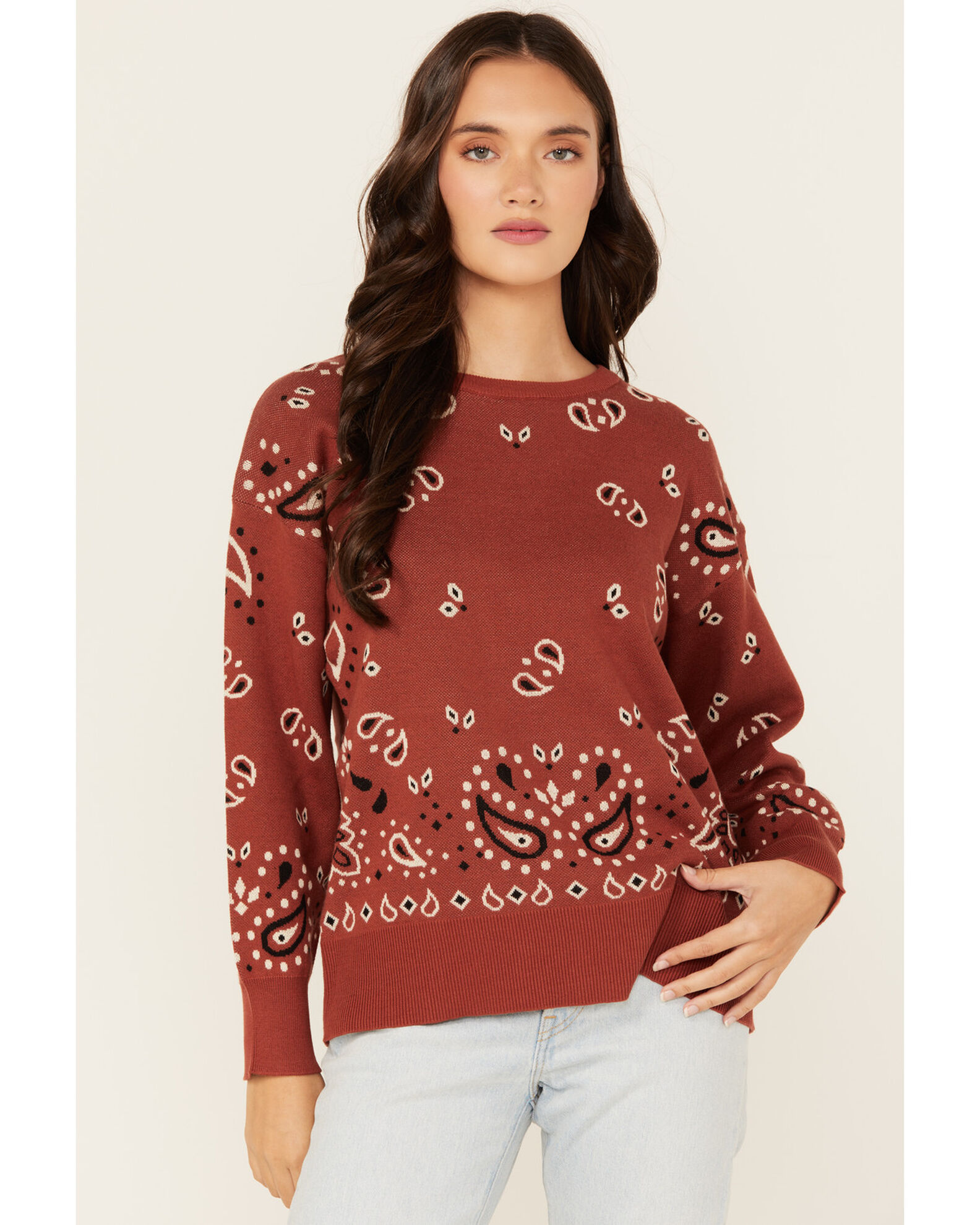 Cotton Rye Women s Bandana Print Sweater Boot Barn