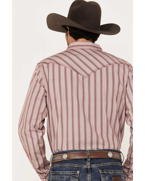Image #4 - Moonshine Spirit Men's Red Canyon Striped Short Sleeve Pearl Snap Western Shirt, Burgundy, hi-res
