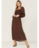 Lush Women's Ditsy Floral Smocked Long Sleeve Midi Dress, Brown, hi-res