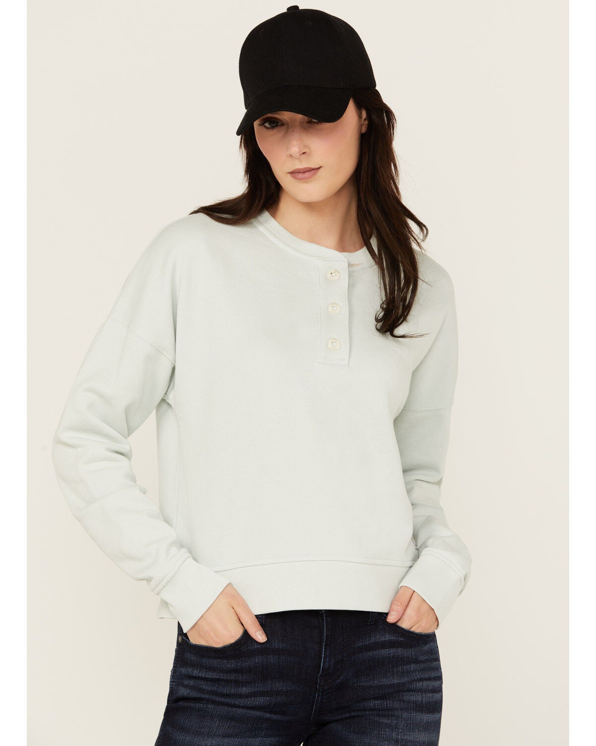 Carhartt Women's Loose Fit Midweight Henley Sweatshirt, Seafoam, hi-res