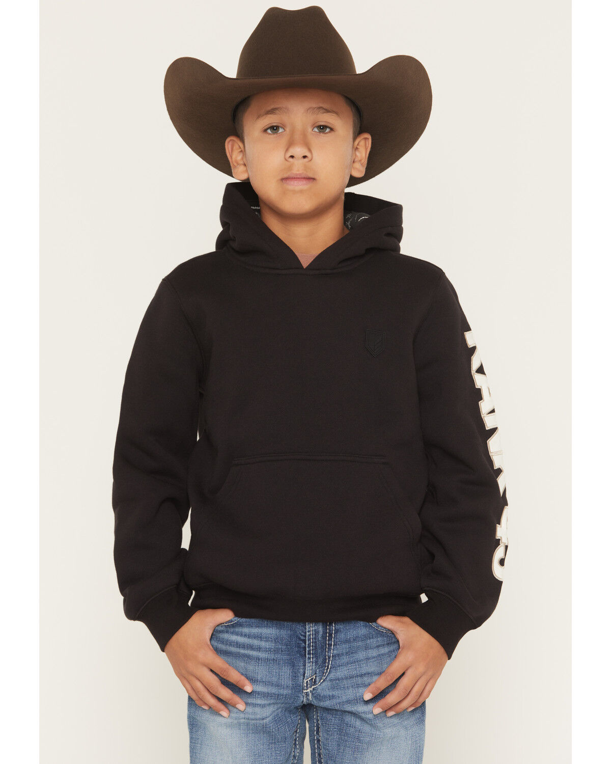 Image #2 - RANK 45® Boys' Solid Flank Hooded Sweatshirt, Black, hi-res