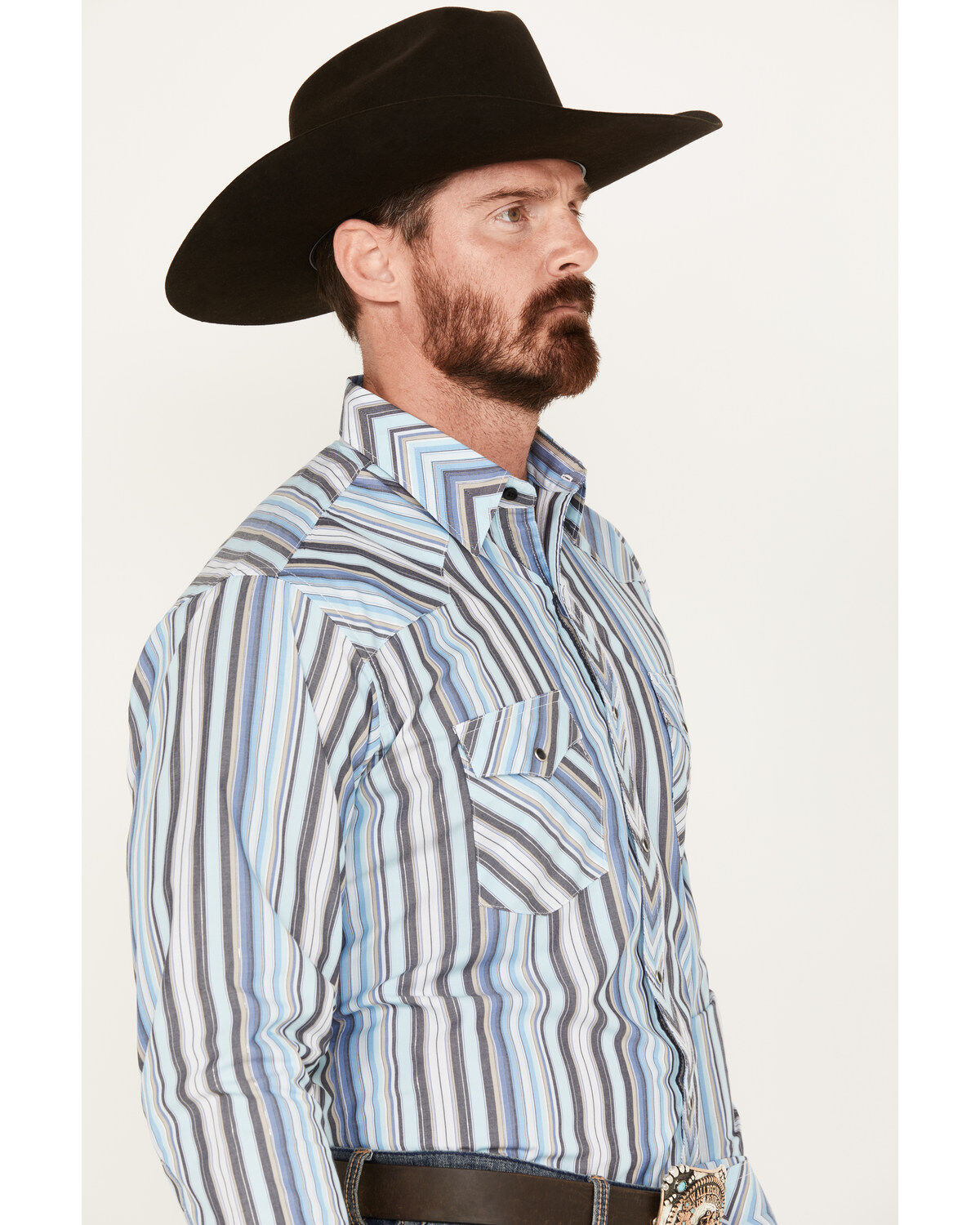 Image #2 - Wrangler Men's Silver Edition Striped Print Long Sleeve Snap Western Shirt, , hi-res