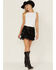 Image #1 - Blue B Women's Metallic Fringe Mini Skirt, Black, hi-res