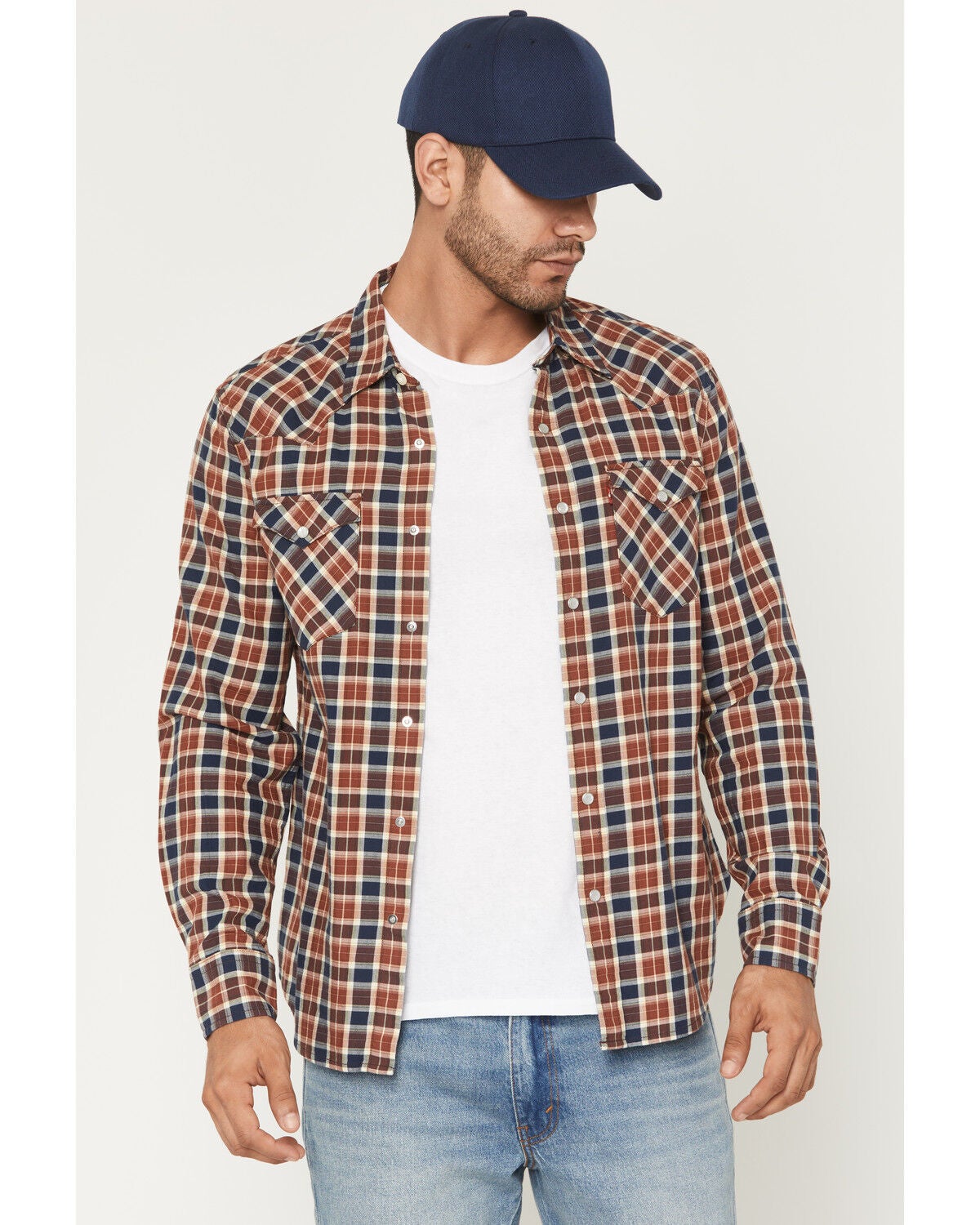Levi's Men's Jesper Plaid Print Long Sleeve Snap Long Sleeve Flannel Shirt, Rust Copper, hi-res