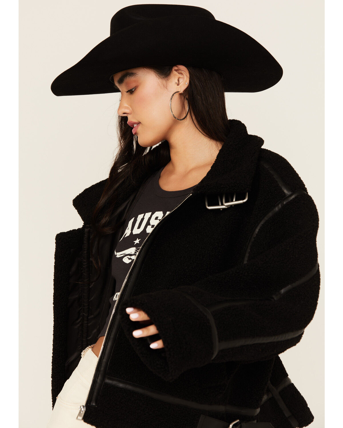 Image #3 - Revel Women's Sherpa Trim Moto Jacket, Black, hi-res
