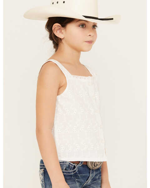 Image #2 -  Shyanne Girls' Eyelet Button Front Tank Top, White, hi-res