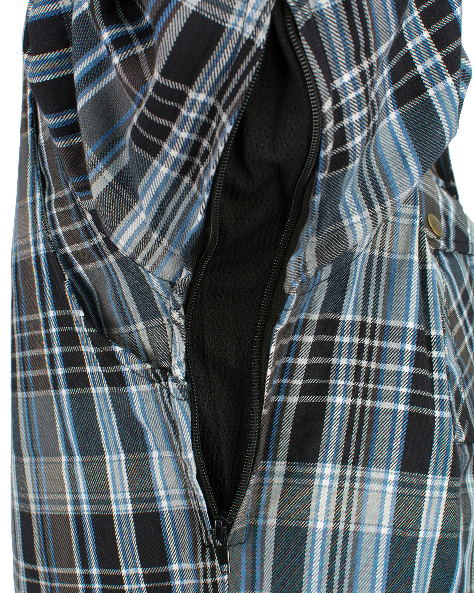 Image #4 - Milwaukee Performance Men's Aramid Reinforced Flannel Biker Shirt - Big & Tall, Black/blue, hi-res