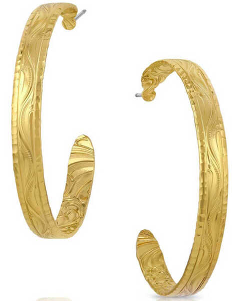 Montana Silversmiths Women's Timeless Treasure Chiseled Hoop Earrings , Gold, hi-res