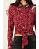 Image #3 - Idyllwind Women's Erwin Printed Tie Front Shirt, Dark Red, hi-res