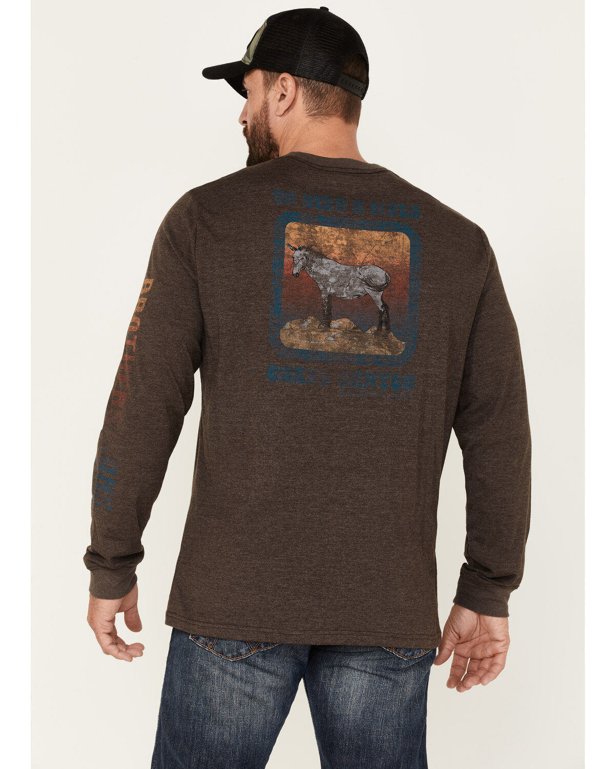 Image #4 - Brothers and Sons Men's Ride A Mule Long Sleeve T-Shirt, Dark Brown, hi-res