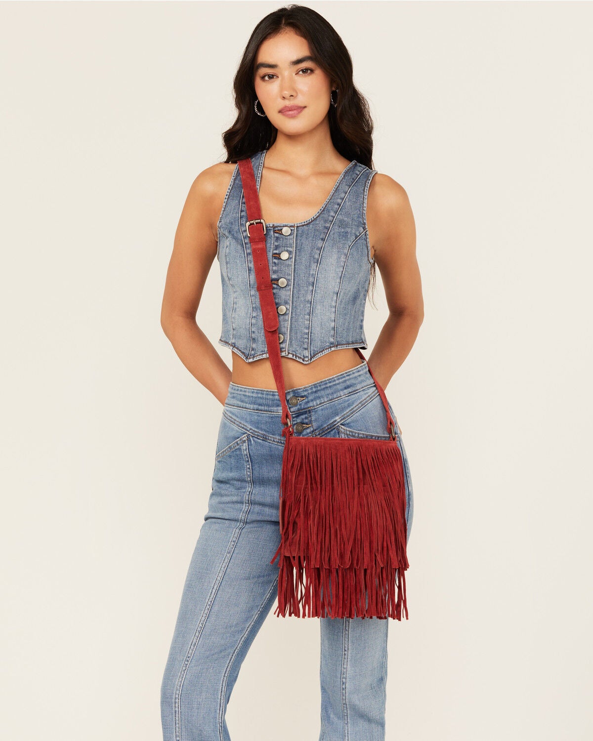 Idyllwind Women's Camarillo Suede Fringe Crossbody Bag, Red, hi-res