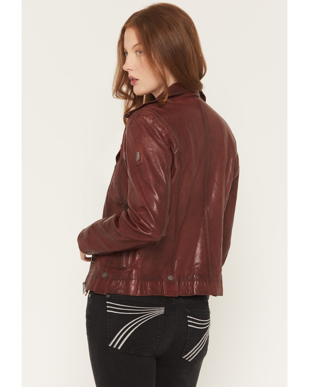 Image #4 - Mauritius Leather Women's Fayola Featherweight Leather Moto Jacket, Wine, hi-res