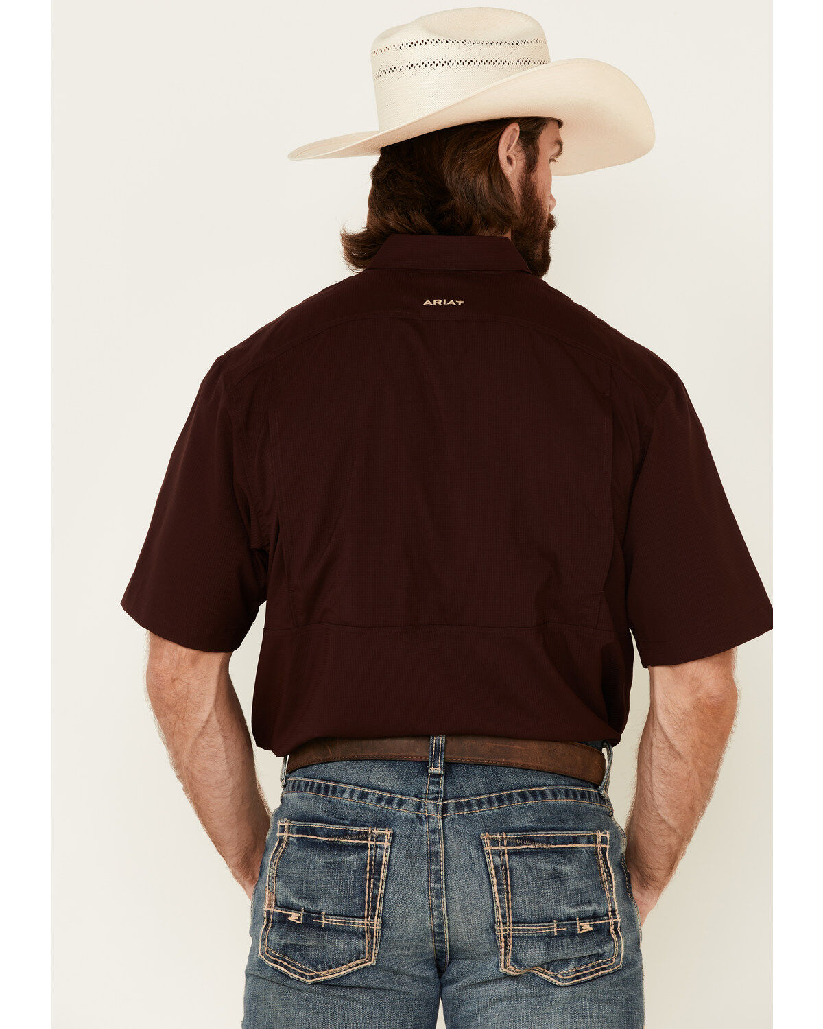 Image #4 - Ariat Men's Solid Maroon TEK Short Sleeve Button-Down Western Shirt, Burgundy, hi-res