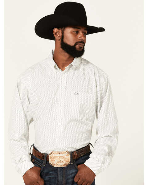 Cinch Men's ARENAFLEX Geo Print Long Sleeve Button Down Western Shirt , White, hi-res