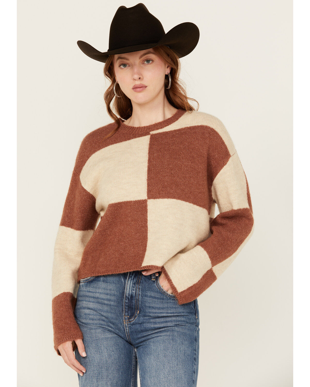 Image #1 - White Crow Women's Checkerboard Sweater, Rust Copper, hi-res