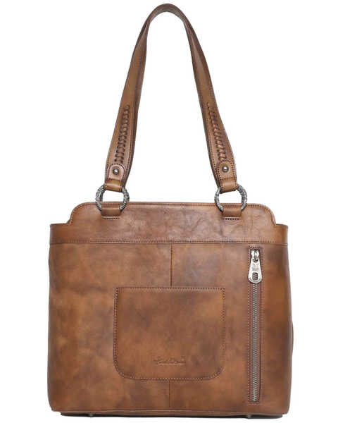 Montana West Women's Brown Floral Tooled Hair-On Leather Concealed Carry Tote Bag, Brown, hi-res