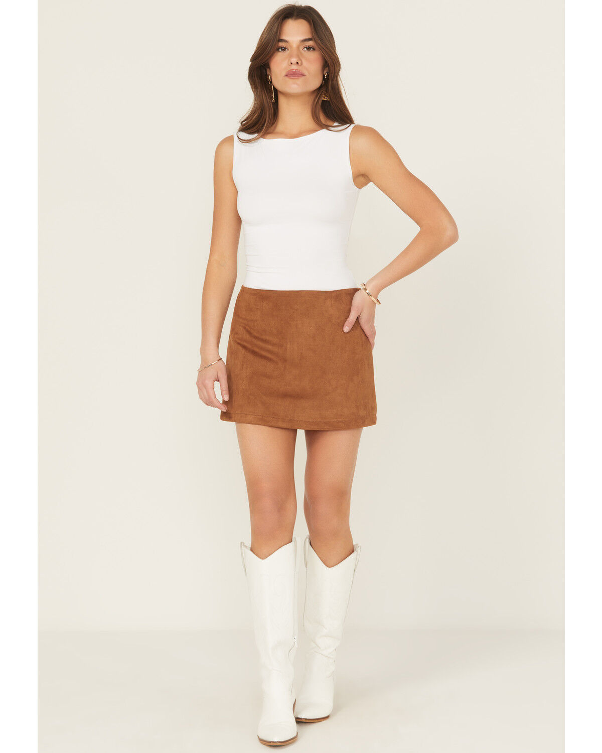 Image #1 - Shyanne Women's Faux Suede Mini Skort, Lt Brown, hi-res