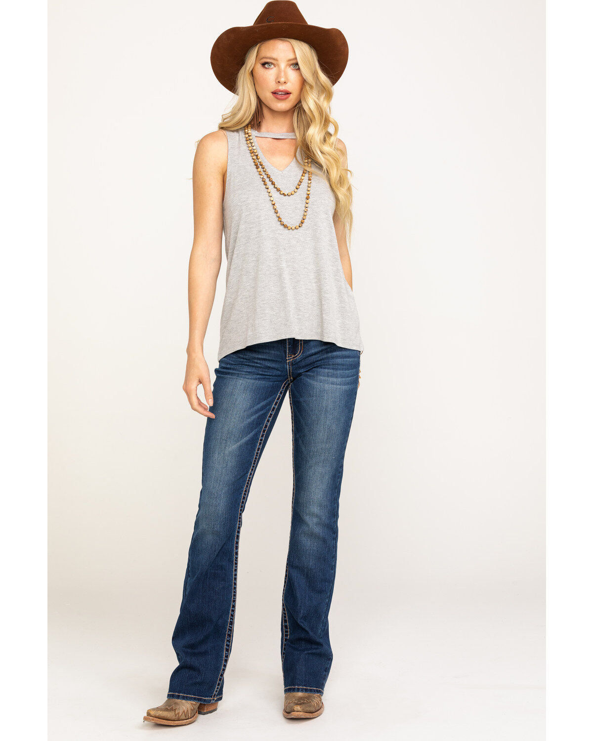 Image #6 - Shyanne Women's Dark Wash Aztec Mock Flap Bootcut Jeans, , hi-res