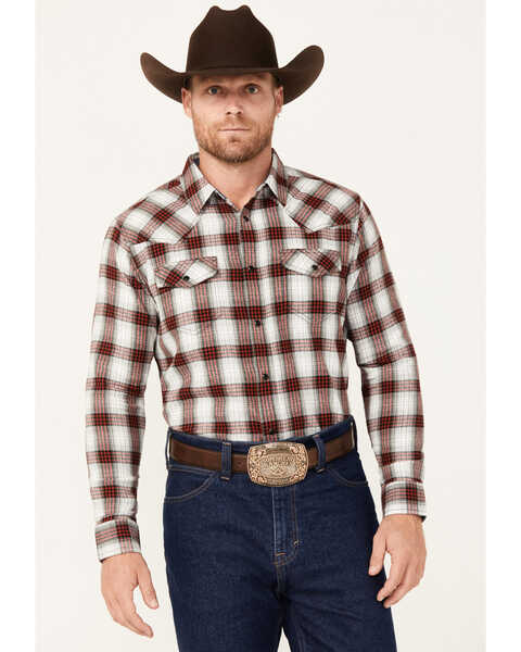 Cody James Men's Alrighty Plaid Print Long Sleeve Snap Western Flannel Shirt, Ivory, hi-res