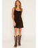 Image #1 - Ashley Women's Sleeveless Strap Open Back Corduroy Mini Dress, Brown, hi-res
