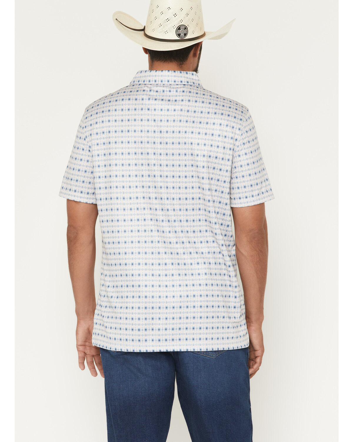 Image #4 - Panhandle Slim Men's Southwestern Print Short Sleeve Pearl Snap Performance Polo, Natural, hi-res