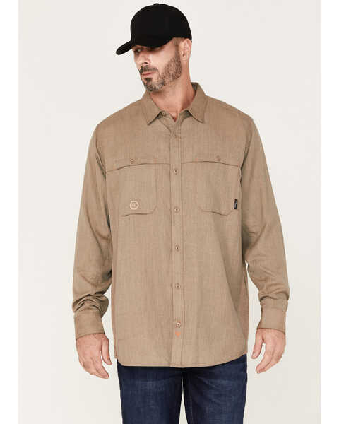 Hawx Men's FR Vented Solid Long Sleeve Button Down Work Shirt - Tall , Taupe, hi-res