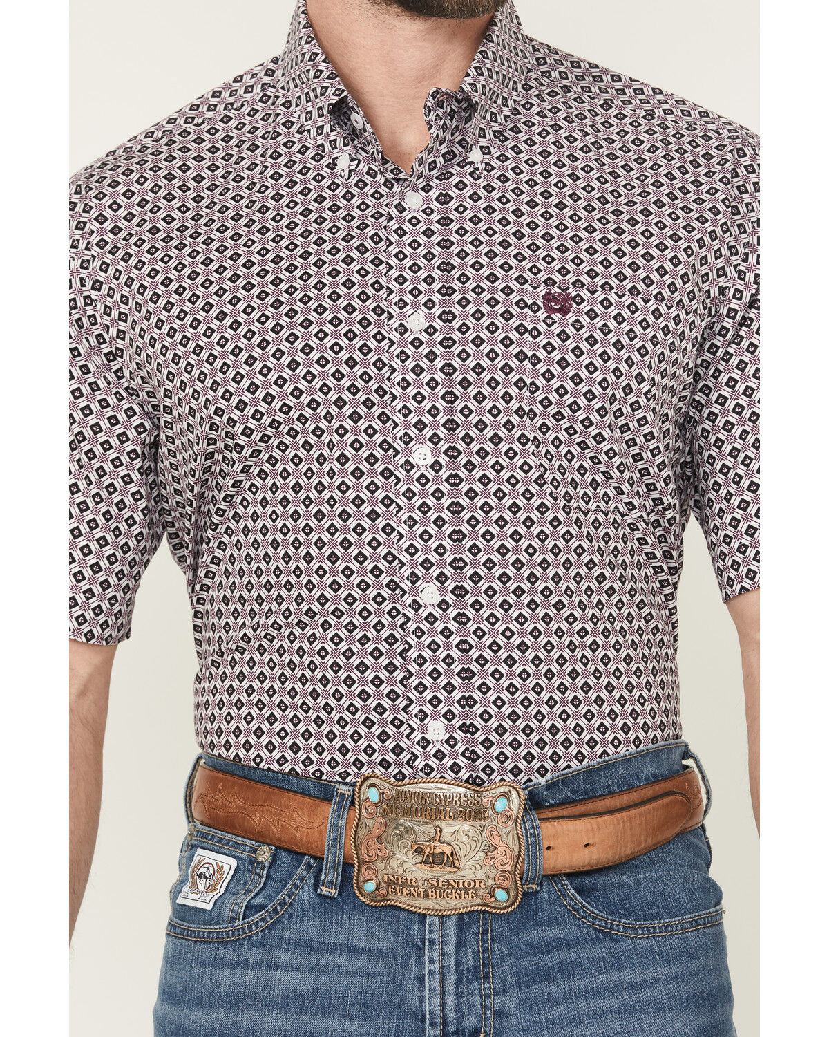 Image #3 - Cinch Men's Geo Print Short Sleeve Button-Down Western Shirt, White, hi-res