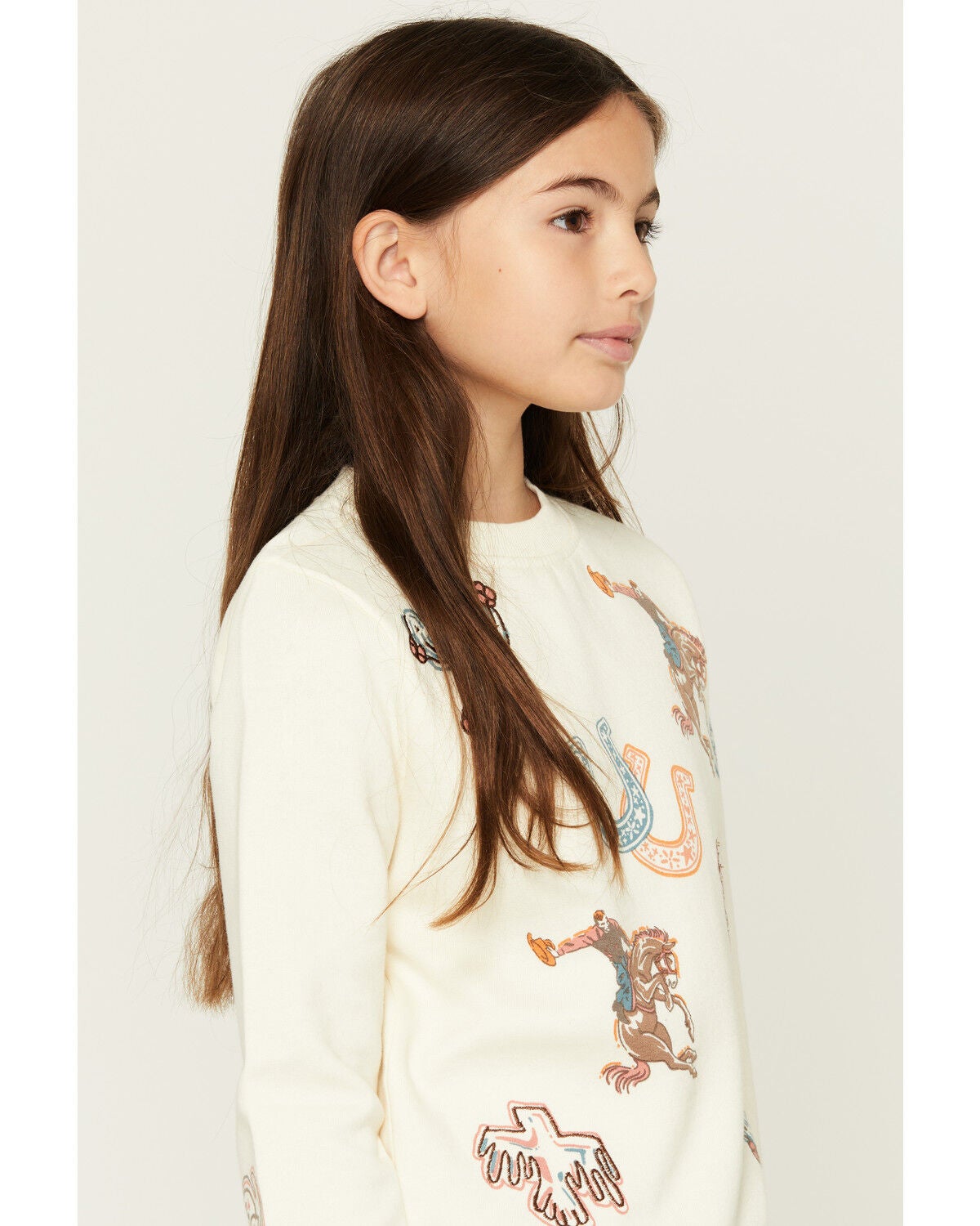 Image #2 - Shyanne Girls' Western Novelty Printed Sweatshirt, Cream, hi-res