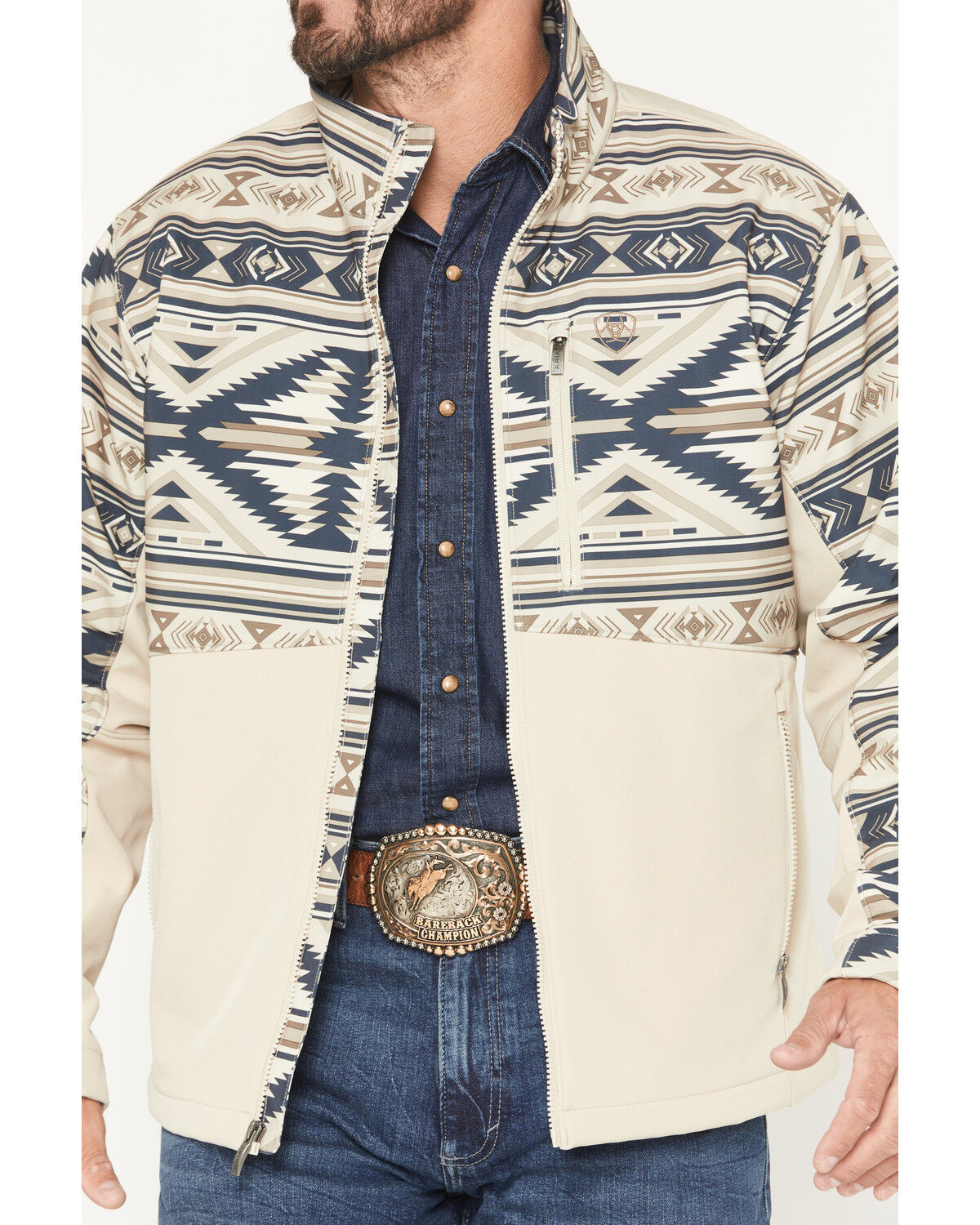 Image #3 - Ariat Men's Southwestern Colorblock Concealed Carry Softshell Jacket, Sand, hi-res