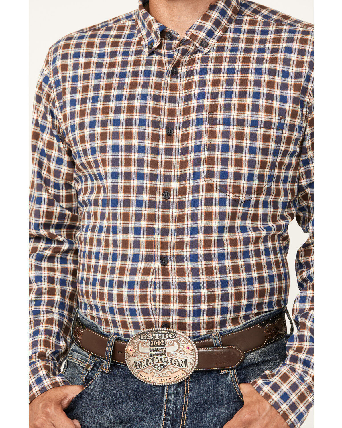 Image #3 - Cody James Men's Hound Dog Plaid Print Long Sleeve Button-Down Western Shirt - Tall, Chocolate, hi-res