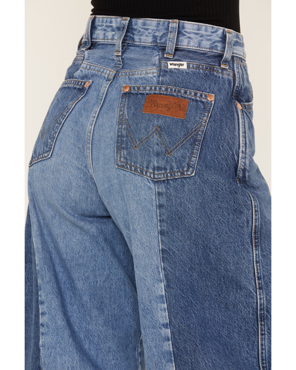 Image #4 - Wrangler Women's Medium Wash Mid Rise Color Block Together Again Wide Leg Jeans, , hi-res