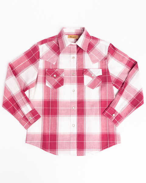 Image #1 - Wrangler Girls' Plaid Pearl Snap Long Sleeve Western Shirt, , hi-res