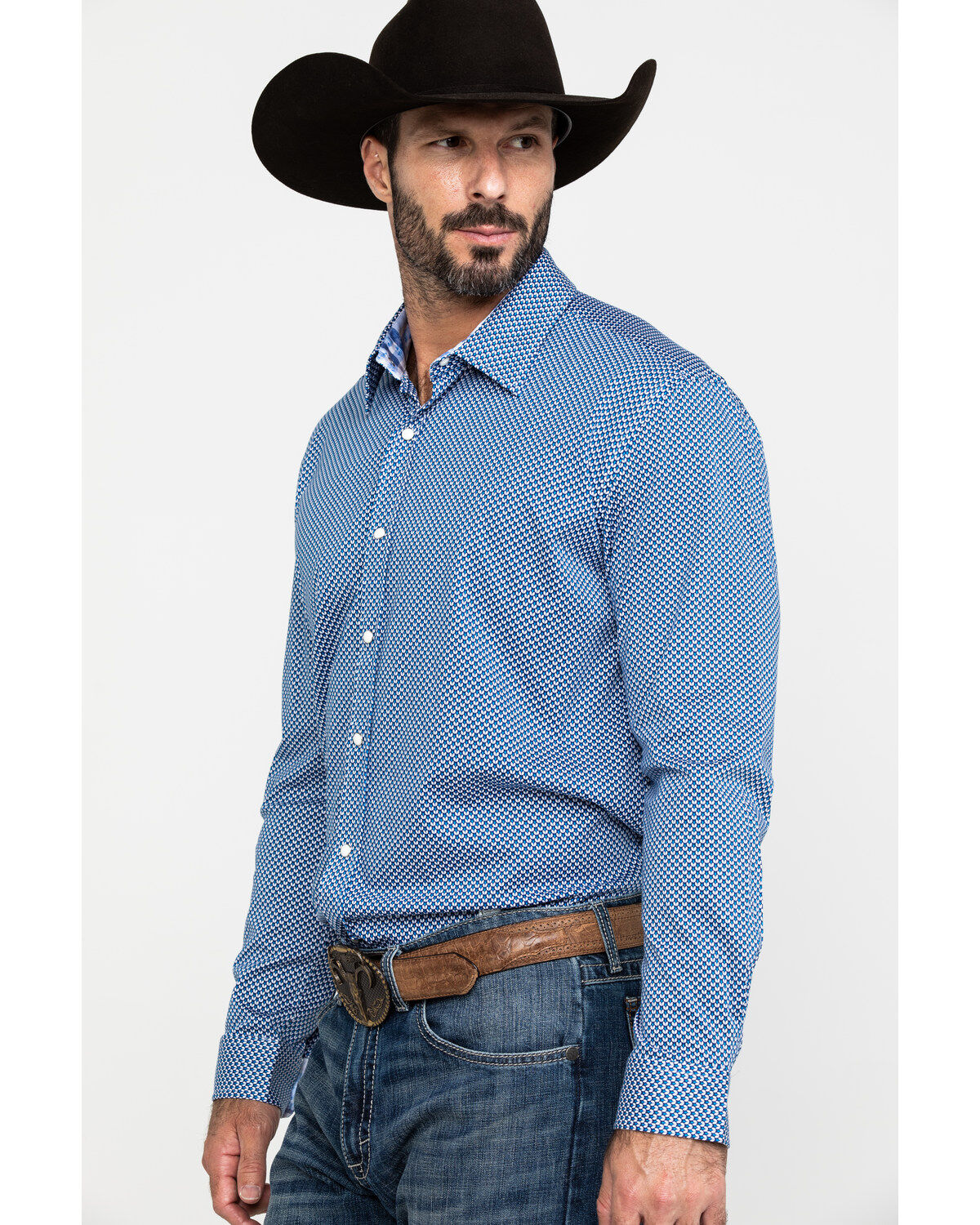 Image #3 - Scully Signature Soft Series Men's Geo Print Long Sleeve Western Shirt, Blue, hi-res