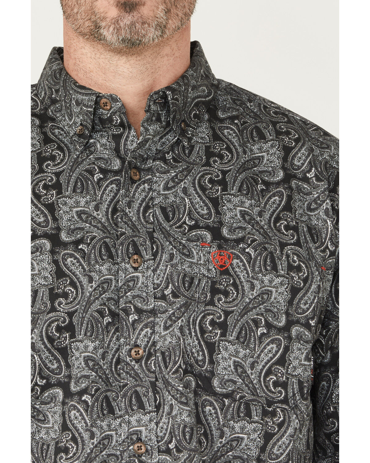 Image #3 - Ariat Men's FR Bogart Classic Fit Long Sleeve Button-Down Work Shirt, Black, hi-res