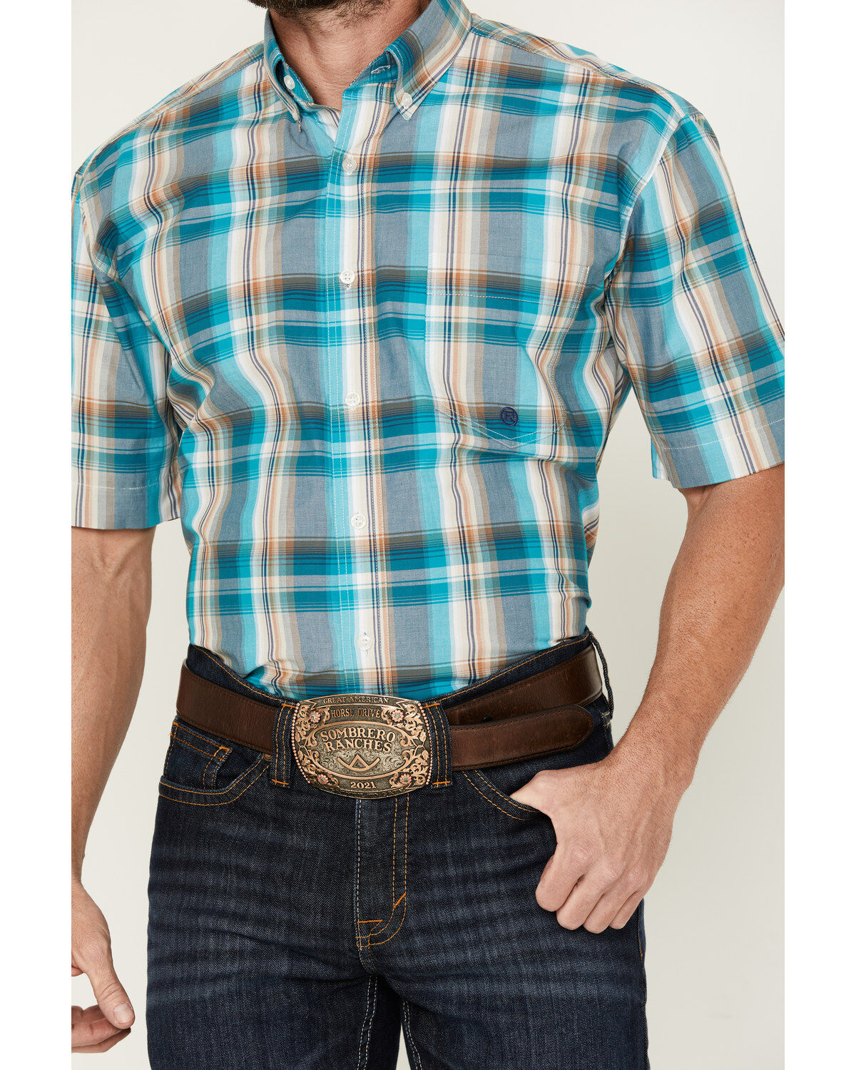Image #3 - Roper Men's Amarillo Large Plaid Print Short Sleeve Button-Down Western Shirt, , hi-res