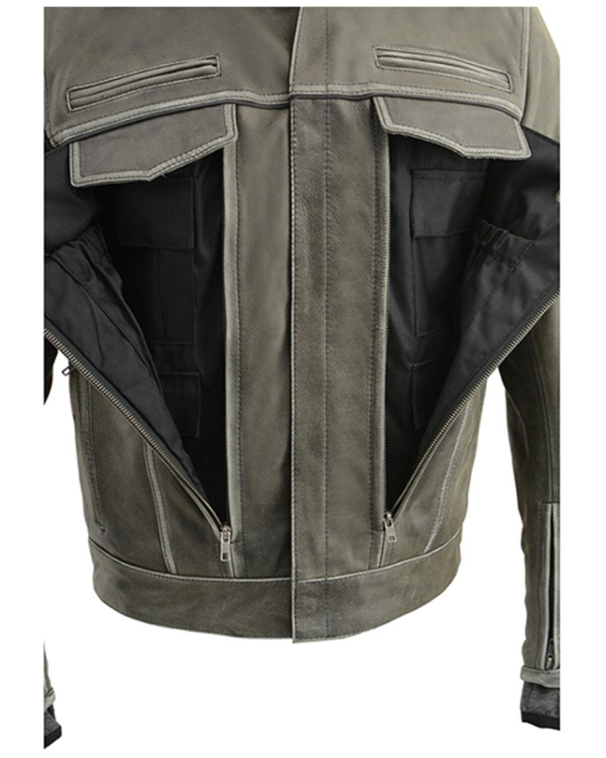Image #4 - Milwaukee Leather Men's Distressed Utility Pocket Ventilated Concealed Carry Motorcycle Jacket - 4X, Grey, hi-res