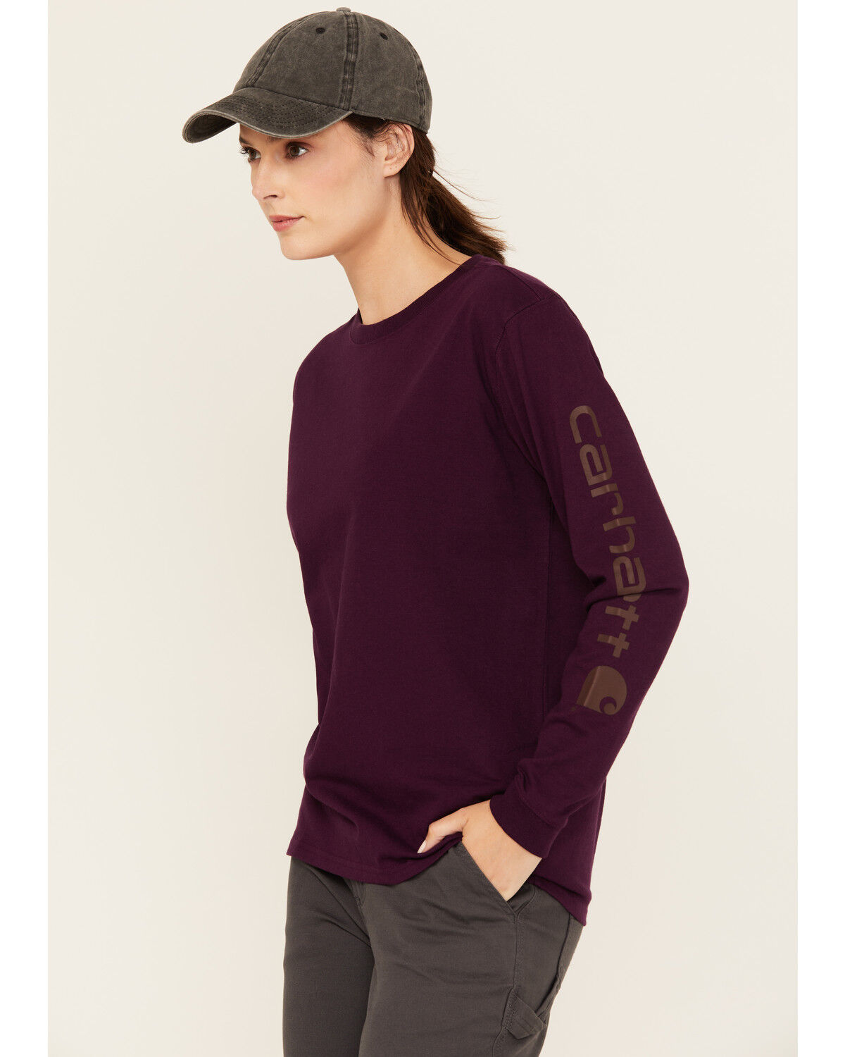 Image #2 - Carhartt Women's Logo Loose Fit Heavyweight Long Sleeve Graphic Work Tee, Purple, hi-res