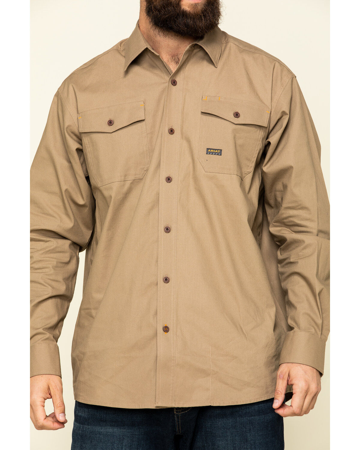 Image #4 - Ariat Men's Khaki Rebar Made Tough Durastretch Long Sleeve Work Shirt, , hi-res