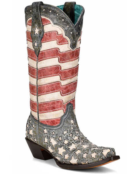Image #1 - Corral Women's Blue Jeans Stars & Stripes Western Boots - Snip Toe, , hi-res
